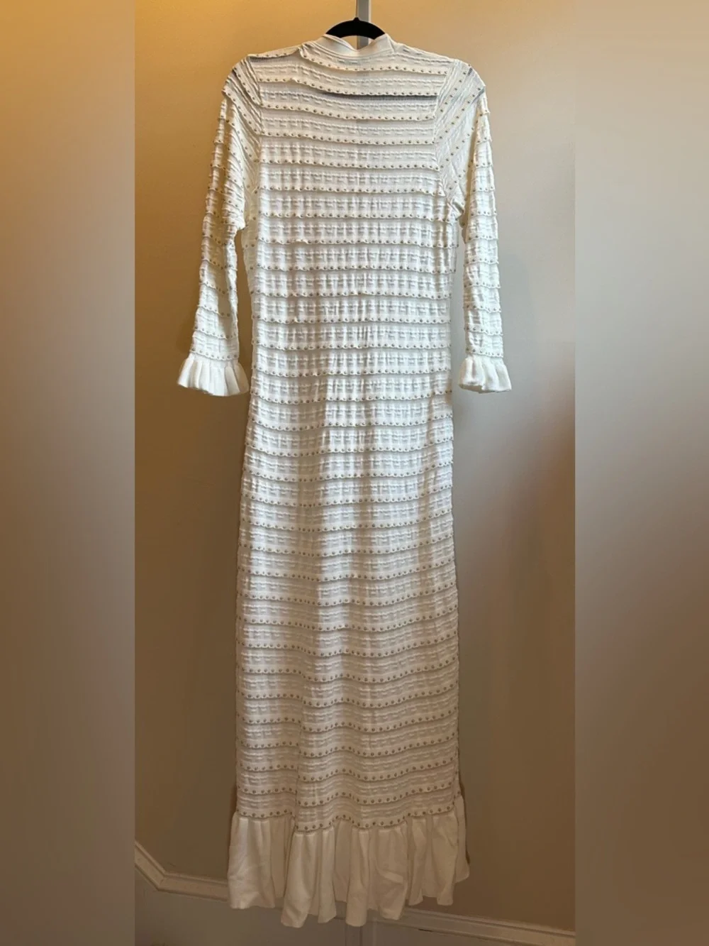 Sandro Beaded Knit Maxi Dress Size 42 Cream Faux Button Front - Picture 7 of 13